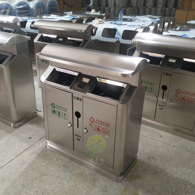 腳踏式不銹鋼三分類垃圾桶