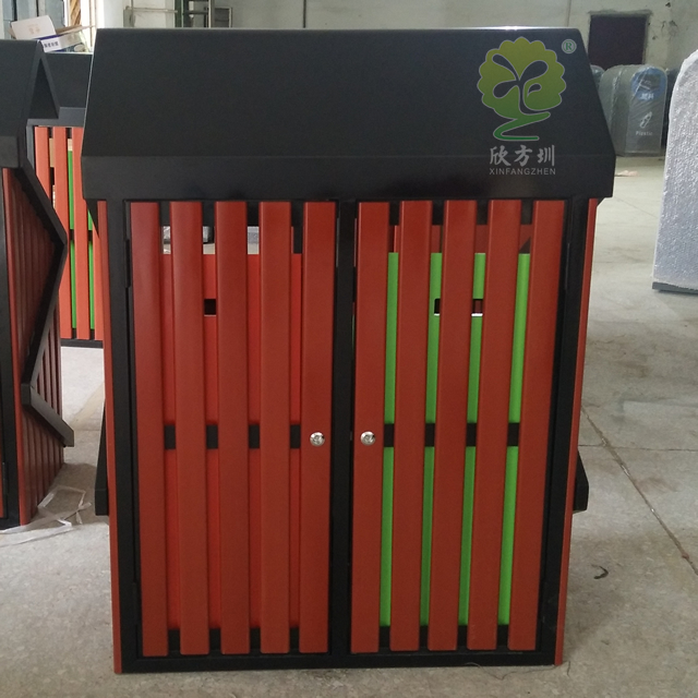 創(chuàng)意S形兩分類(lèi)鋼木垃圾箱