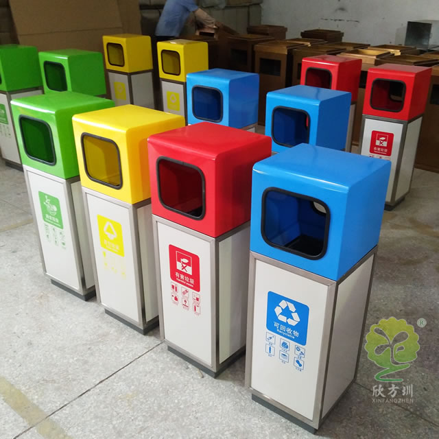 商場組合式四分類鋼制垃圾桶
